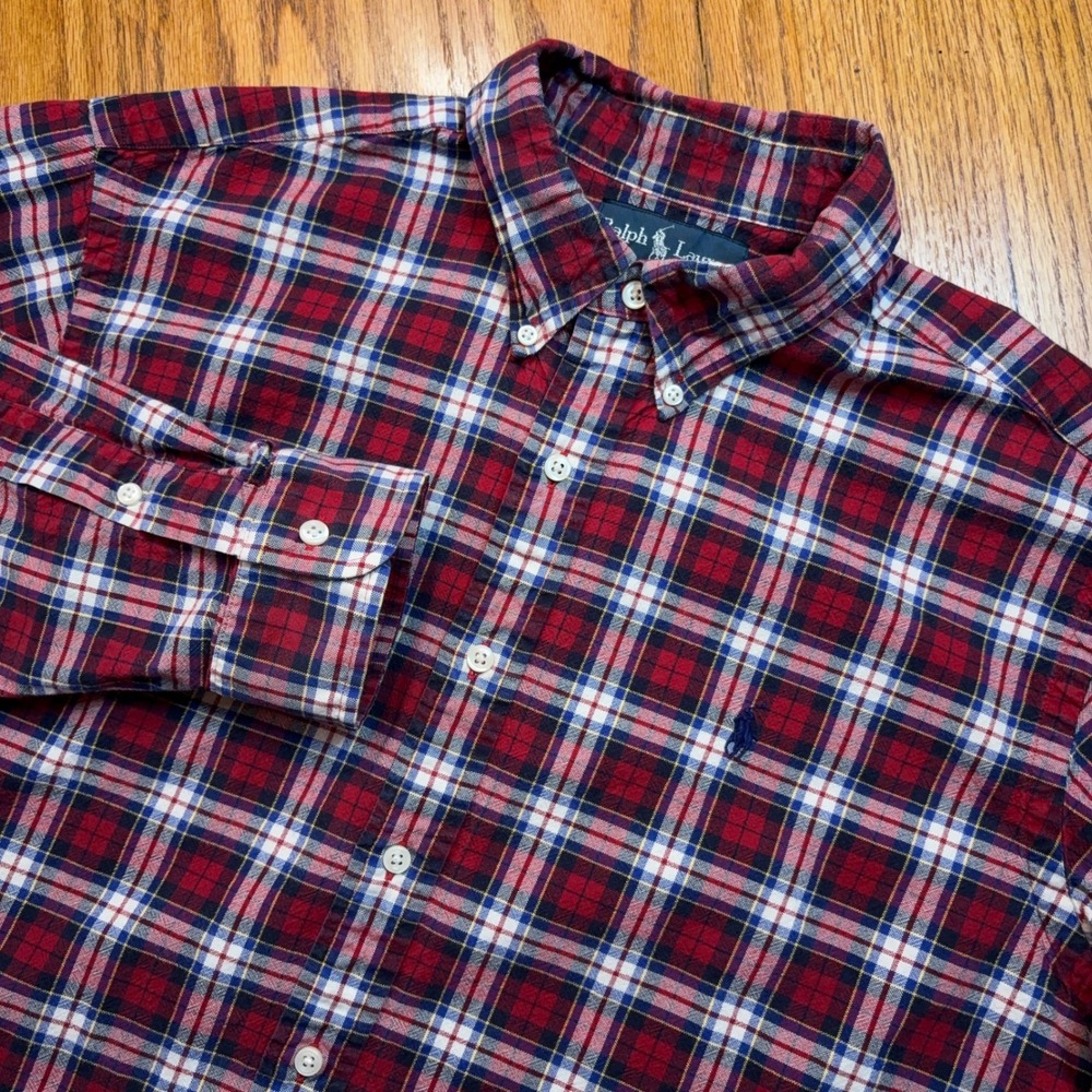 Polo Ralph Lauren Shirt Mens Large Red Plaid Classic Fit Flannel Long Sleeve